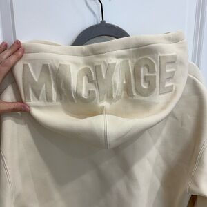 Mackage Cream Pullover Hoodie with Black Logo Tag
